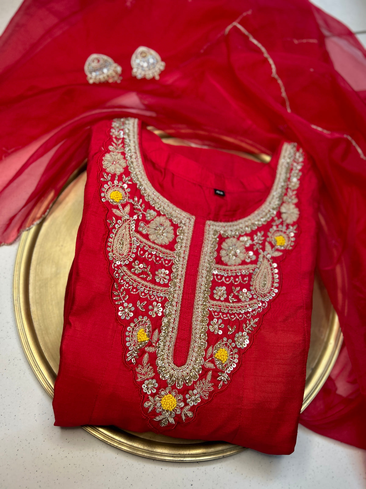 Red Dola Silk 3 piece Suit