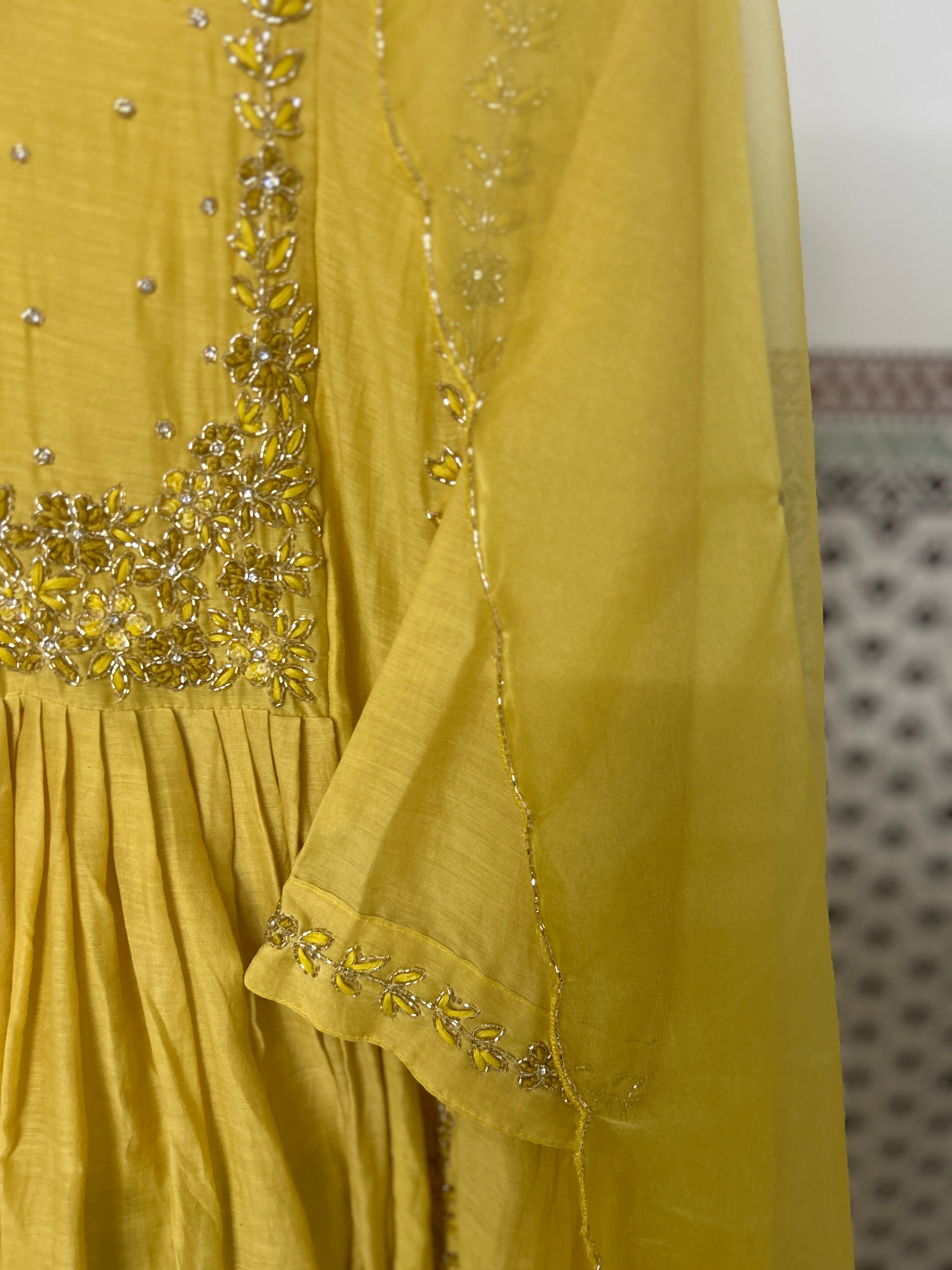 Mul Chanderi Anarkali 3 Piece Suit