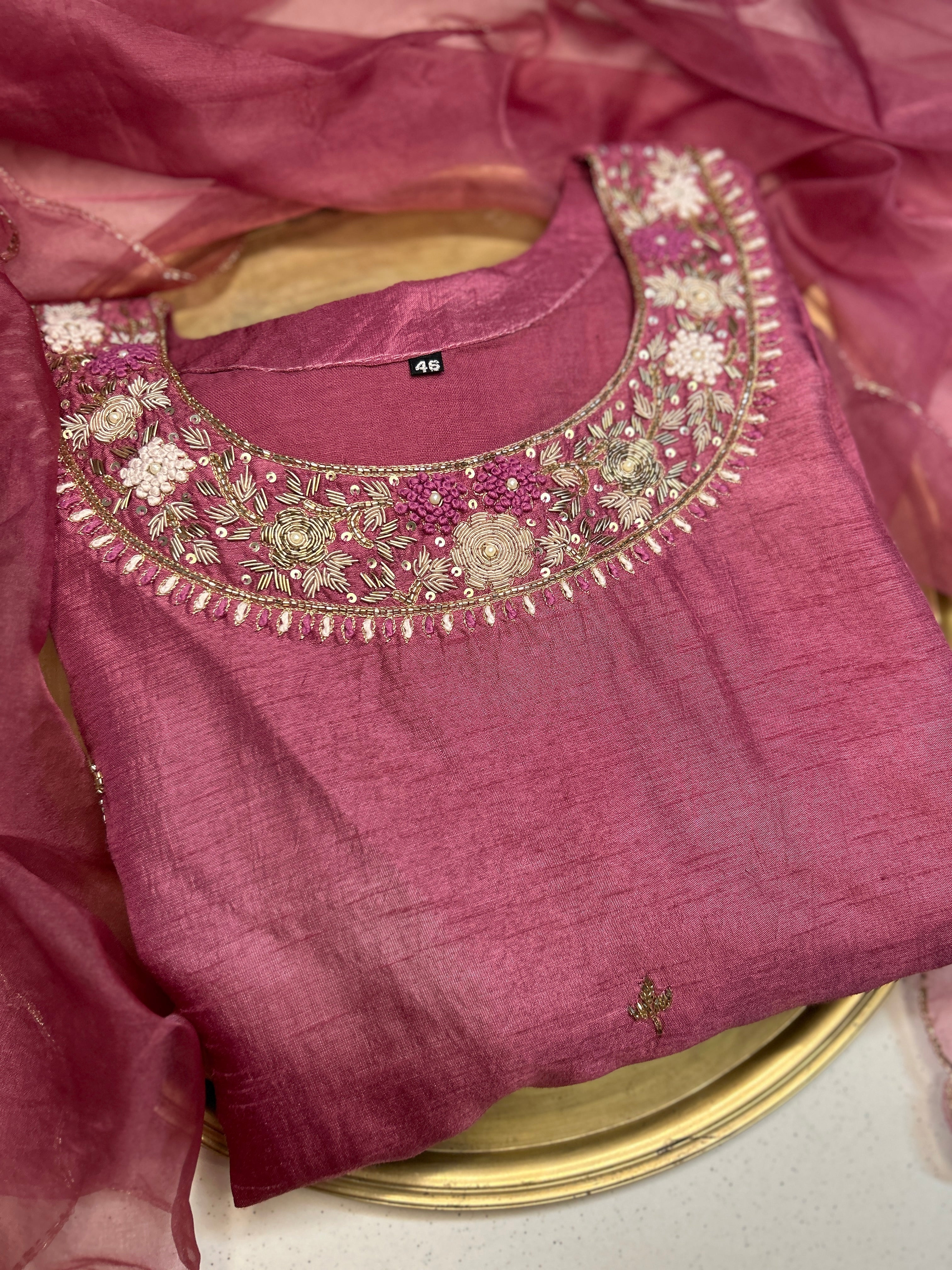 Onion Pink Dola Silk 3 Piece Suit