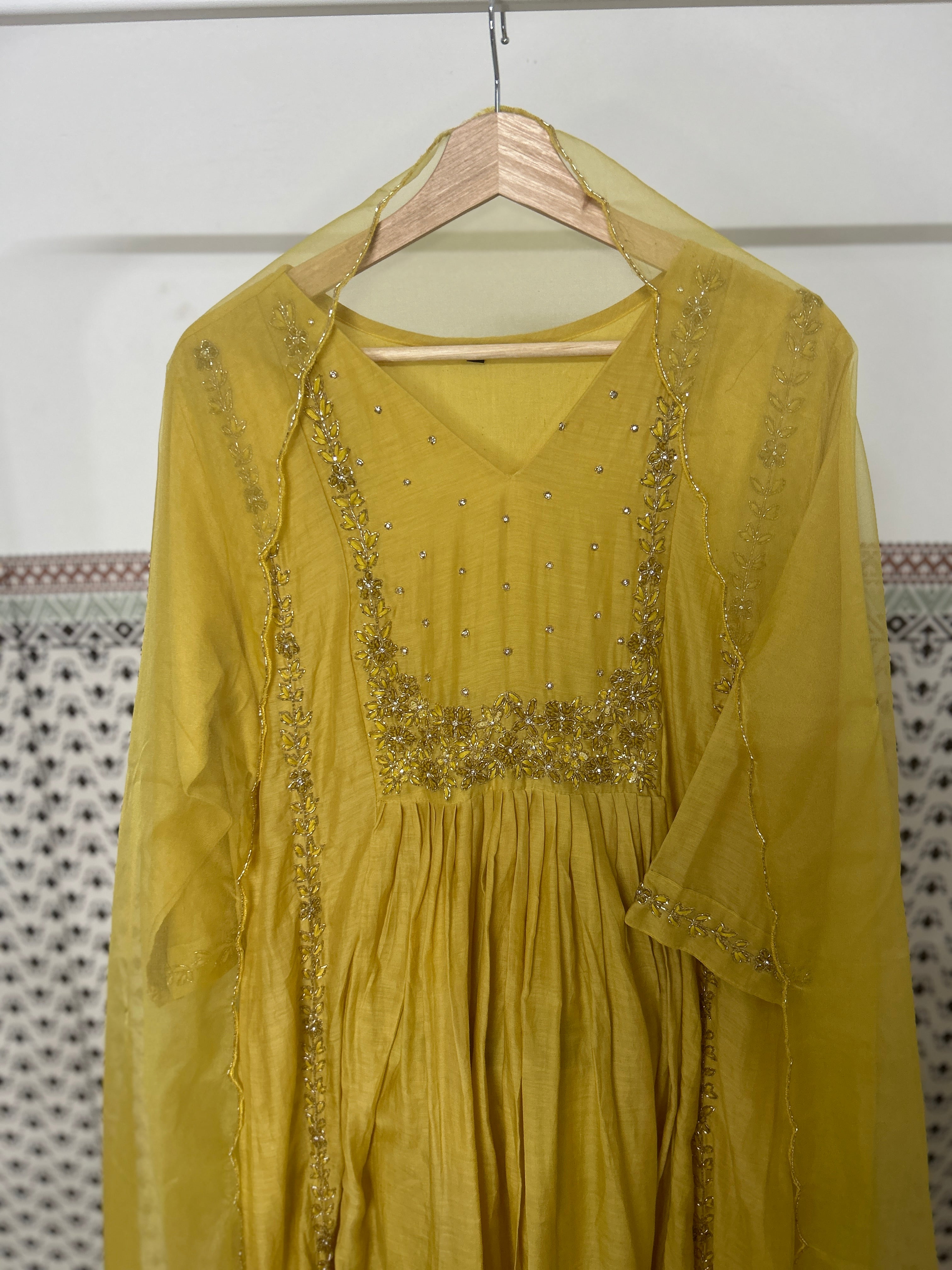 Mul Chanderi Anarkali 3 Piece Suit