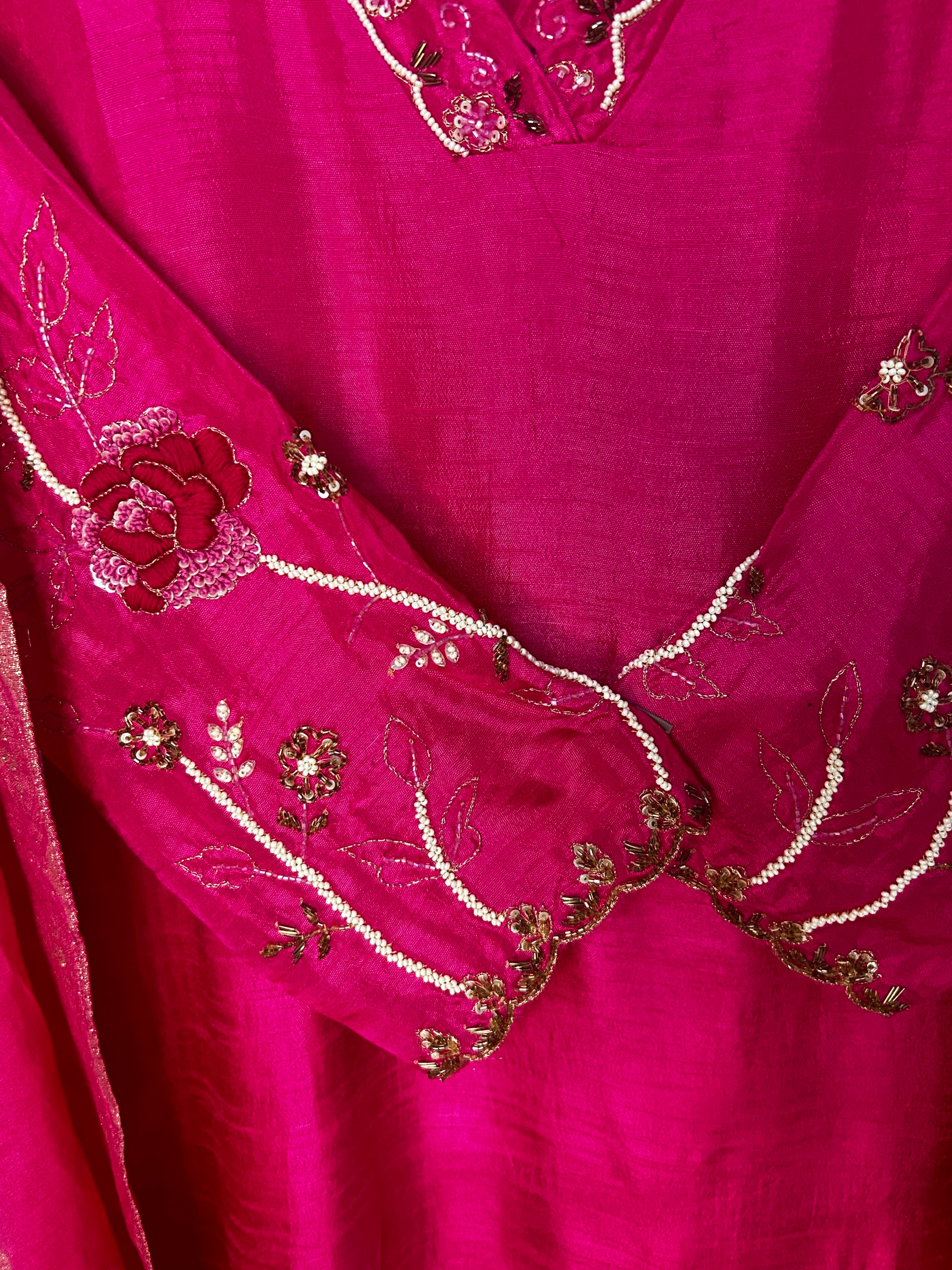 Rani Pink Dola Silk  A Line 3 piece suit