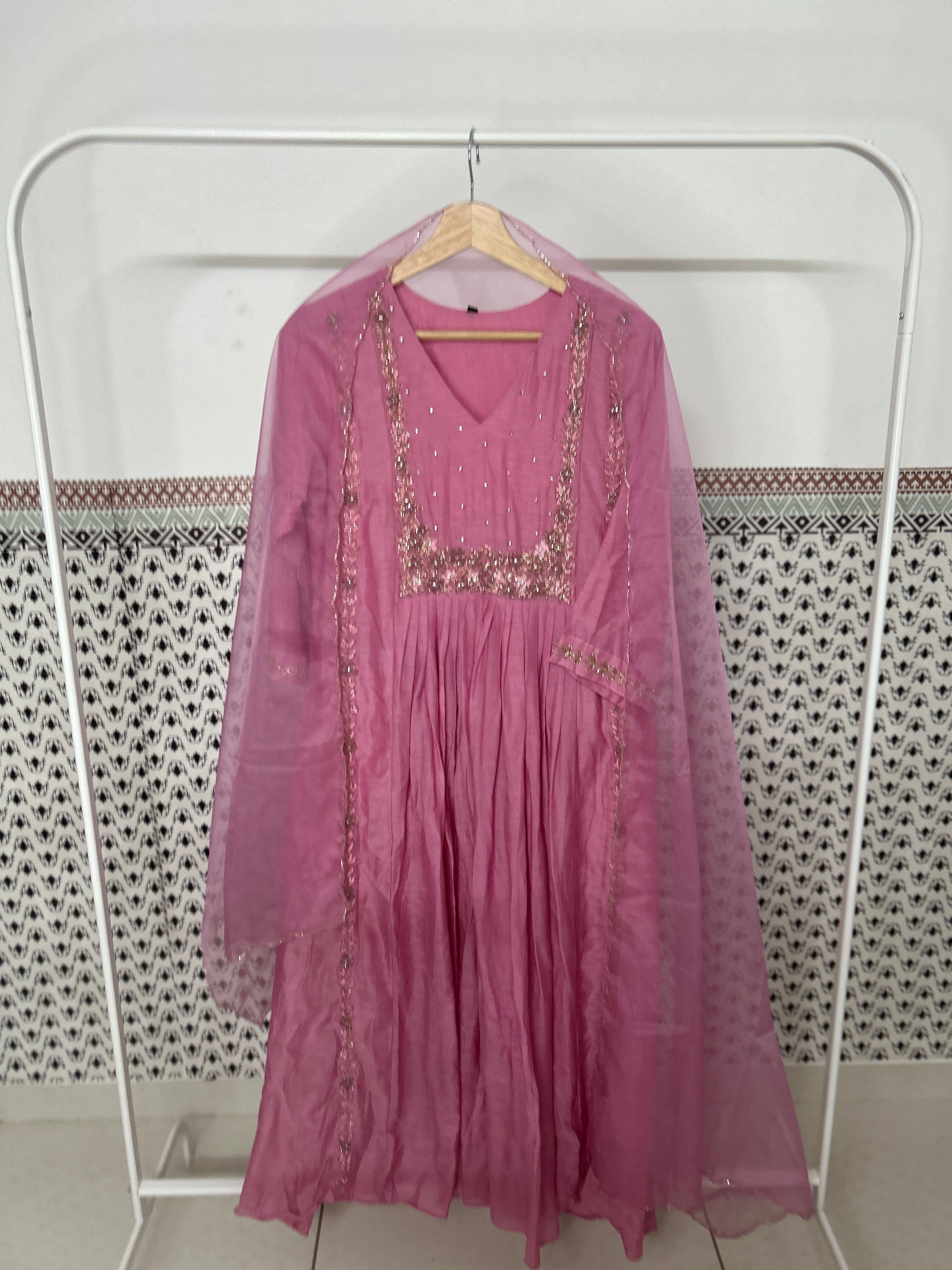 Pure Mul Chanderi Light Pink Suit