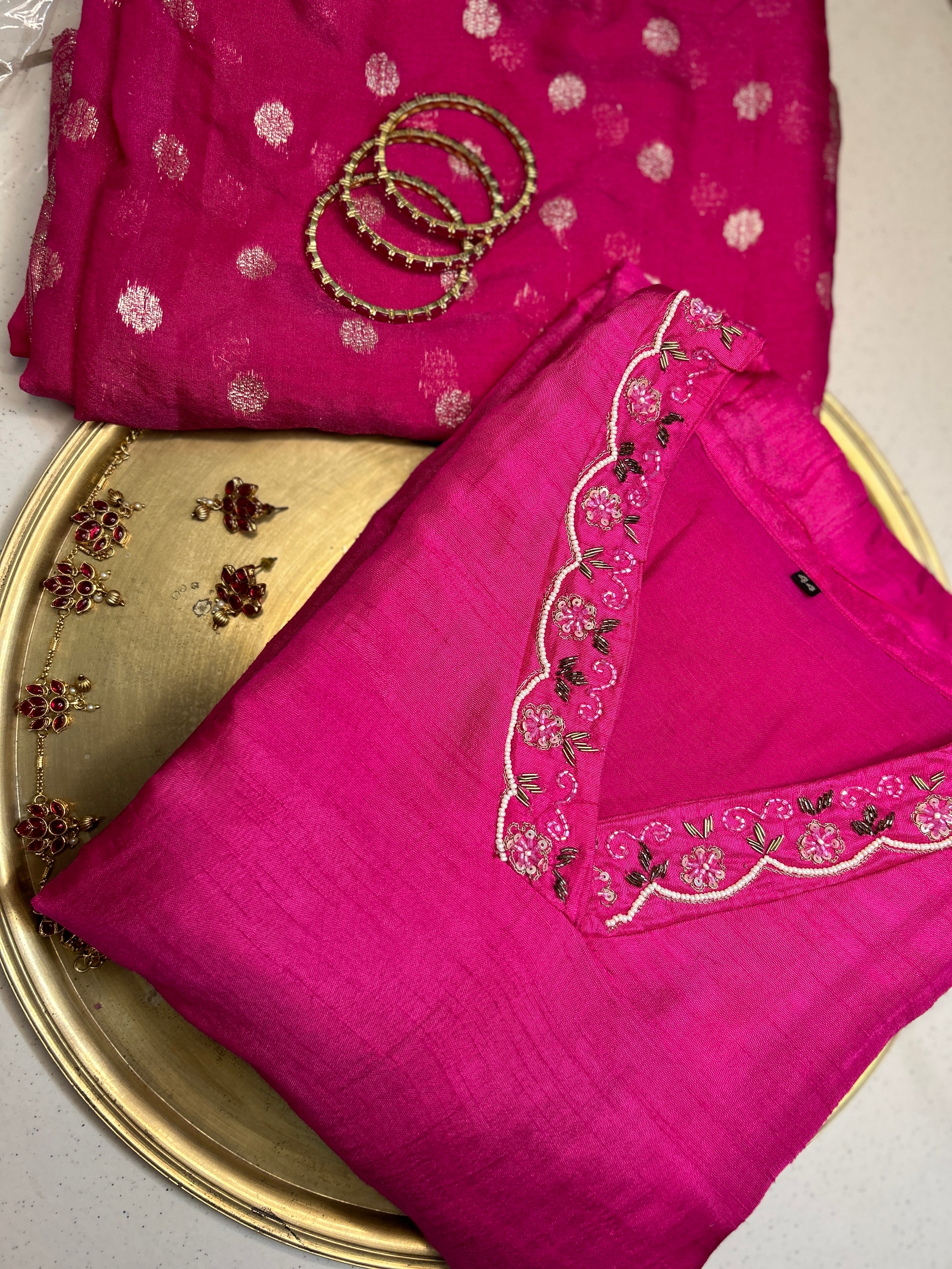 Rani Pink Dola Silk  A Line 3 piece suit