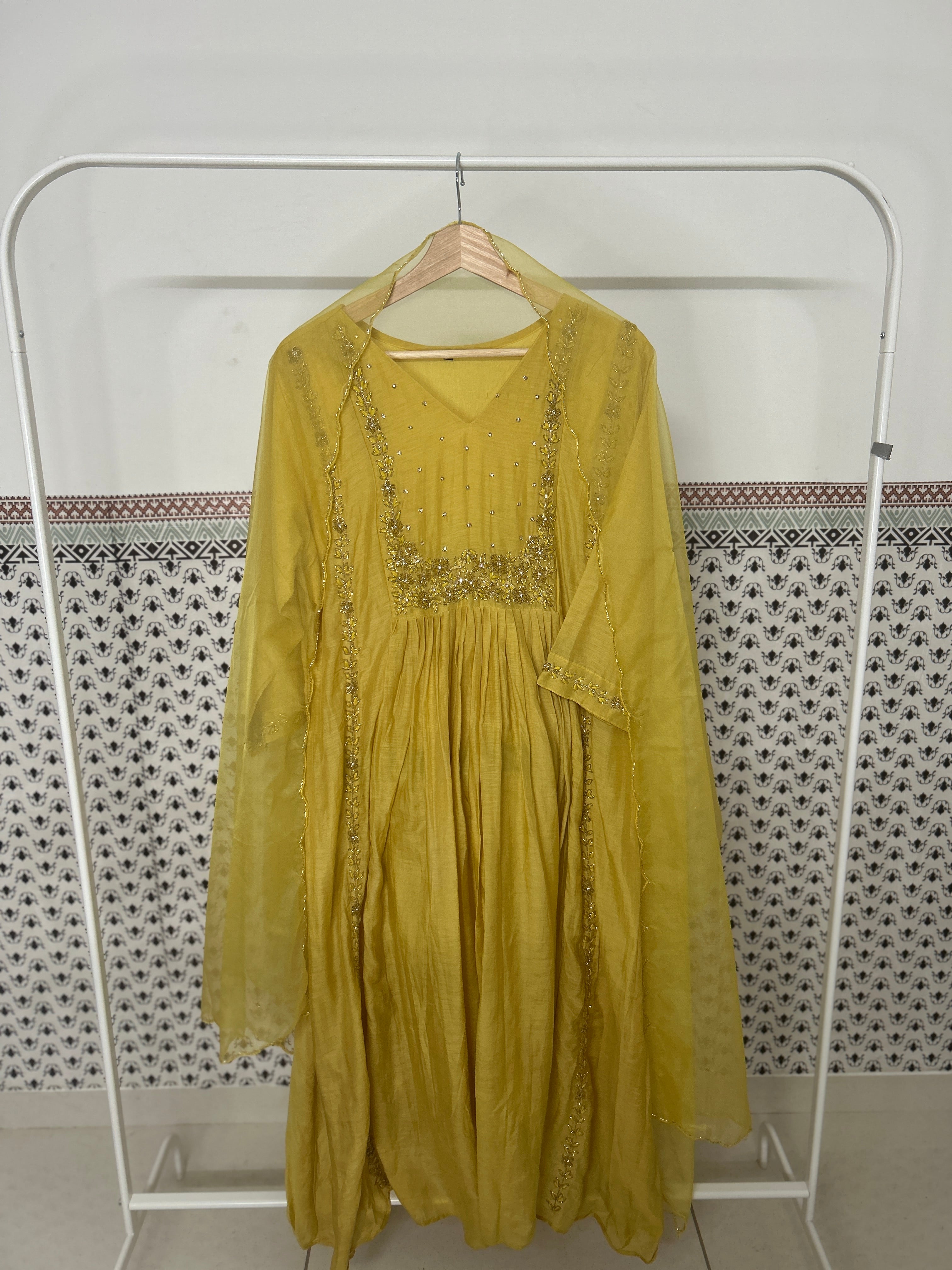 Mul Chanderi Anarkali 3 Piece Suit