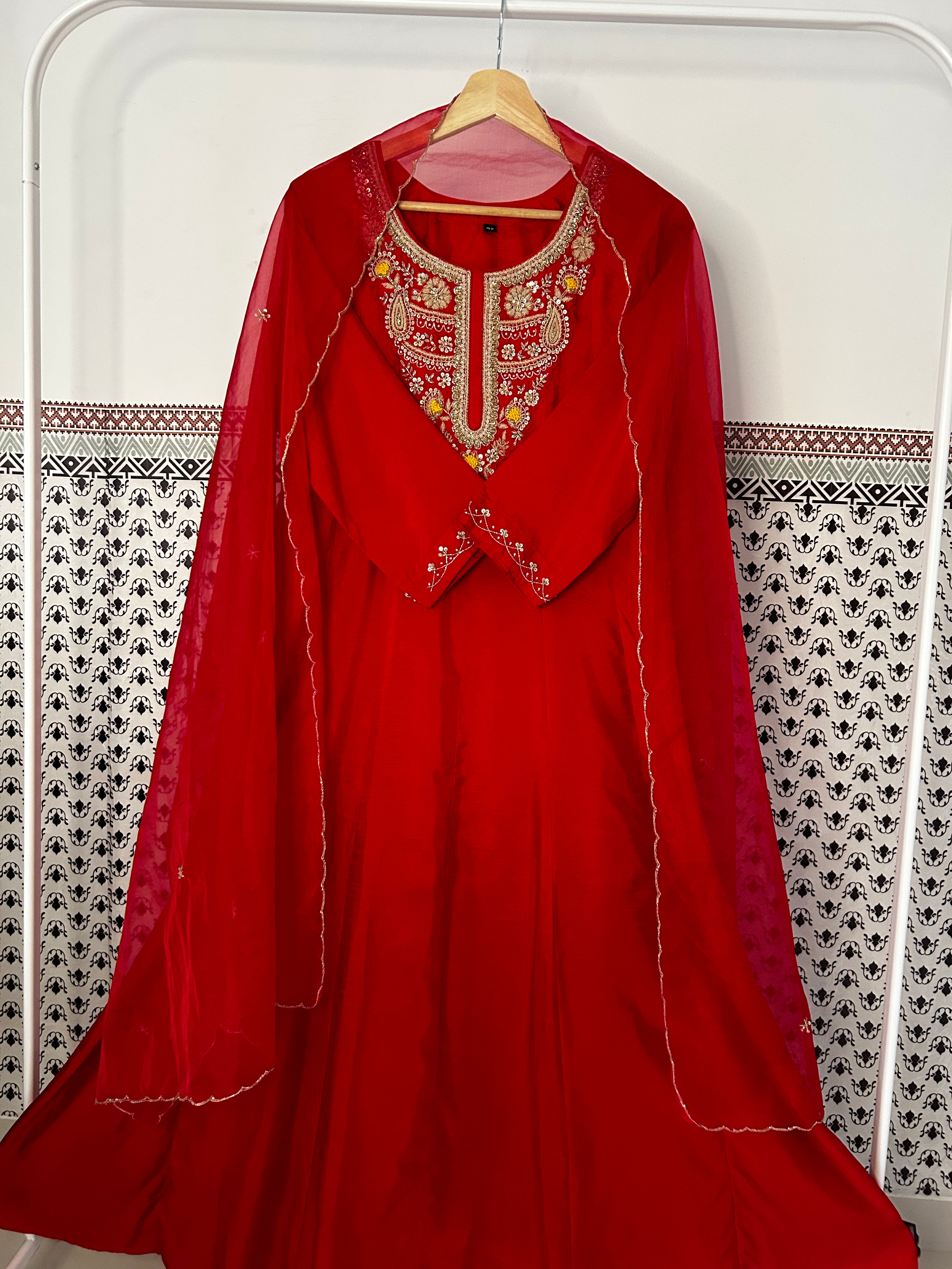 Red Dola Silk 3 piece Suit