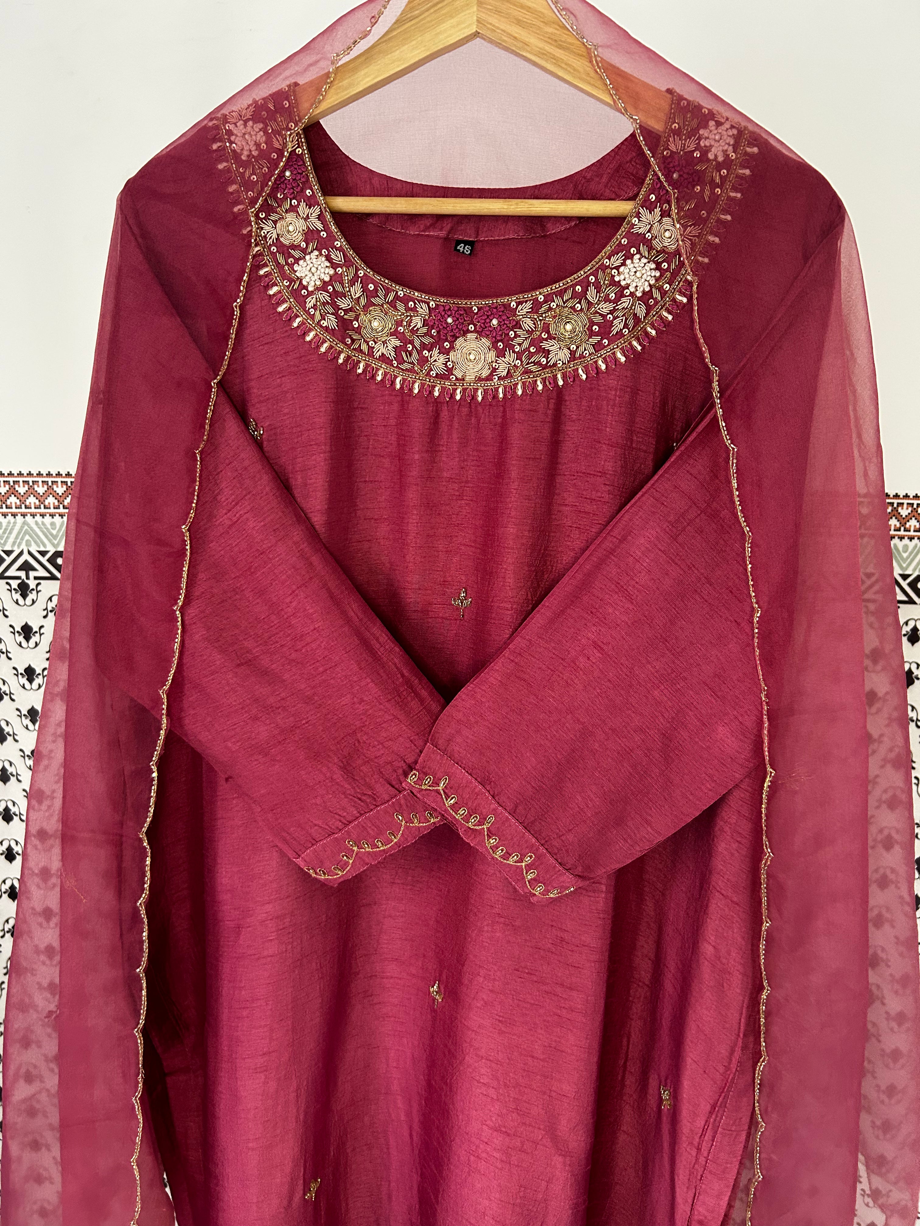Onion Pink Dola Silk 3 Piece Suit