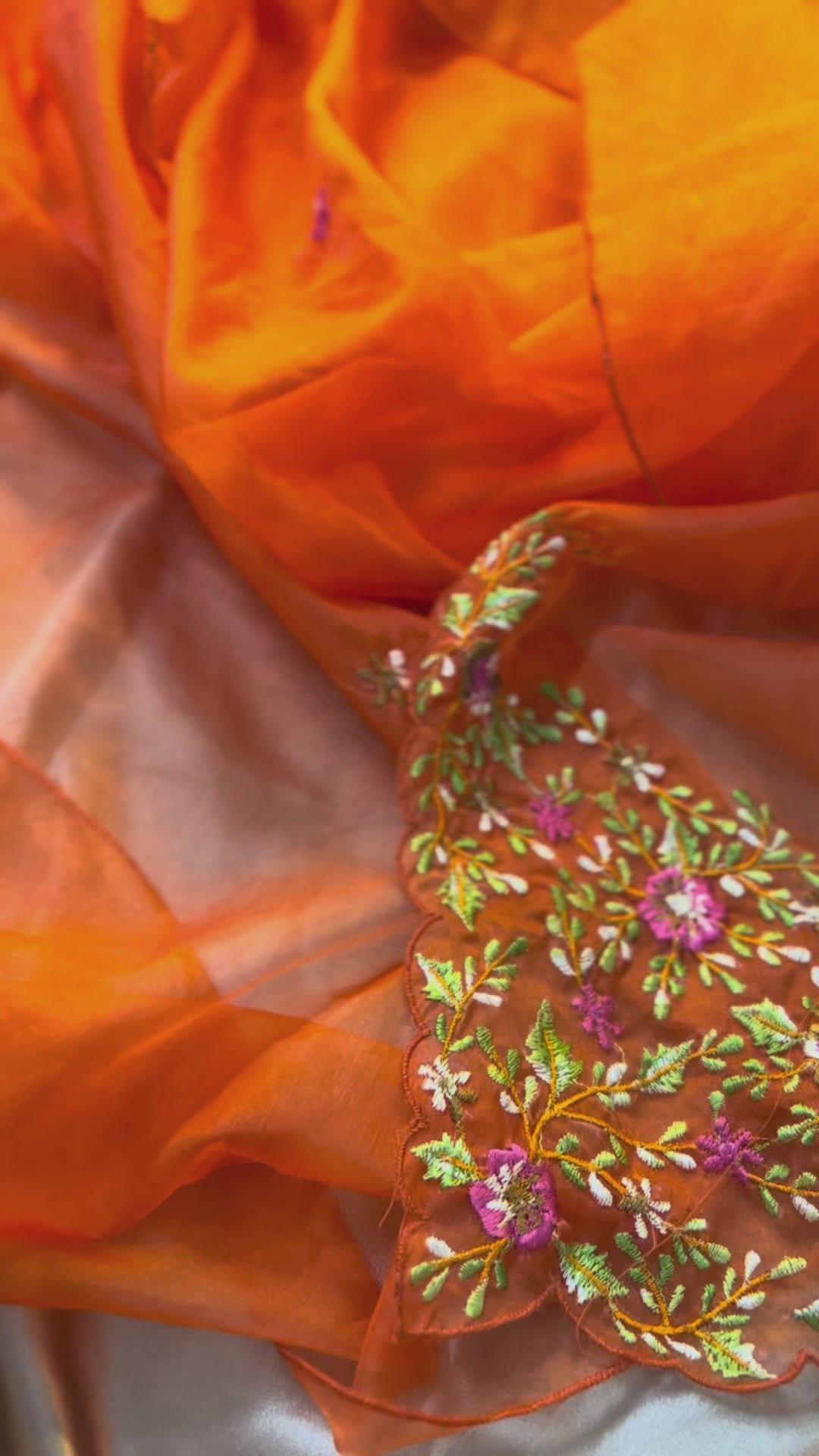 Orange Dola Silk Thread Work 3 piece suit
