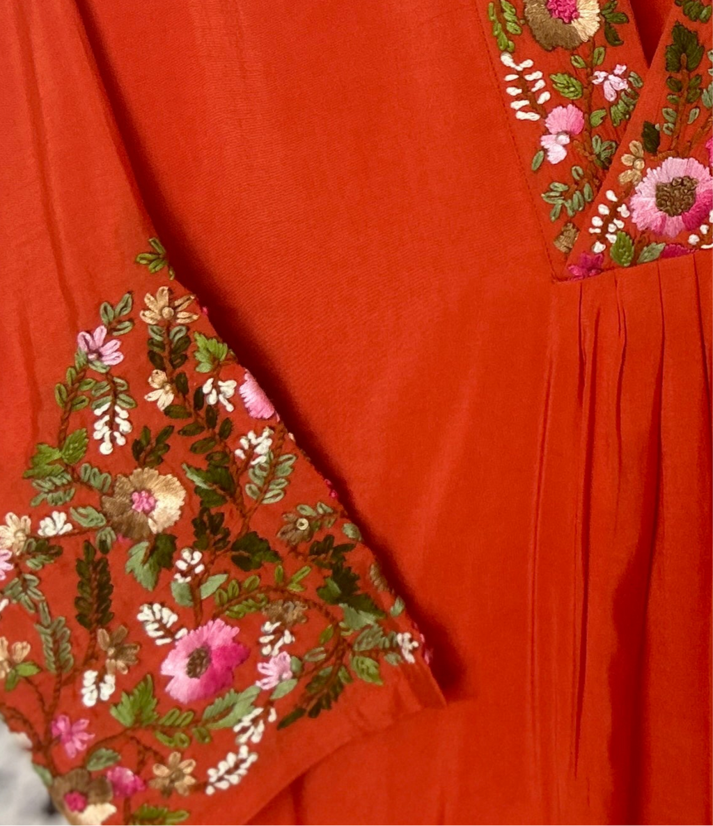 Orange Dola Silk Thread Work 3 piece suit