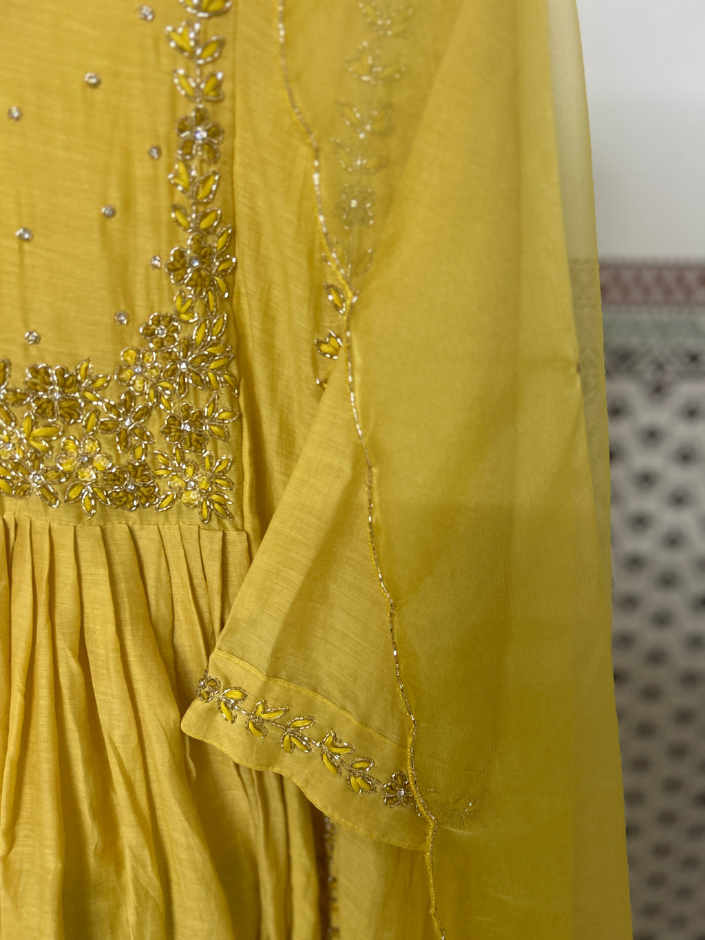 Mul Chanderi Anarkali 3 Piece Suit