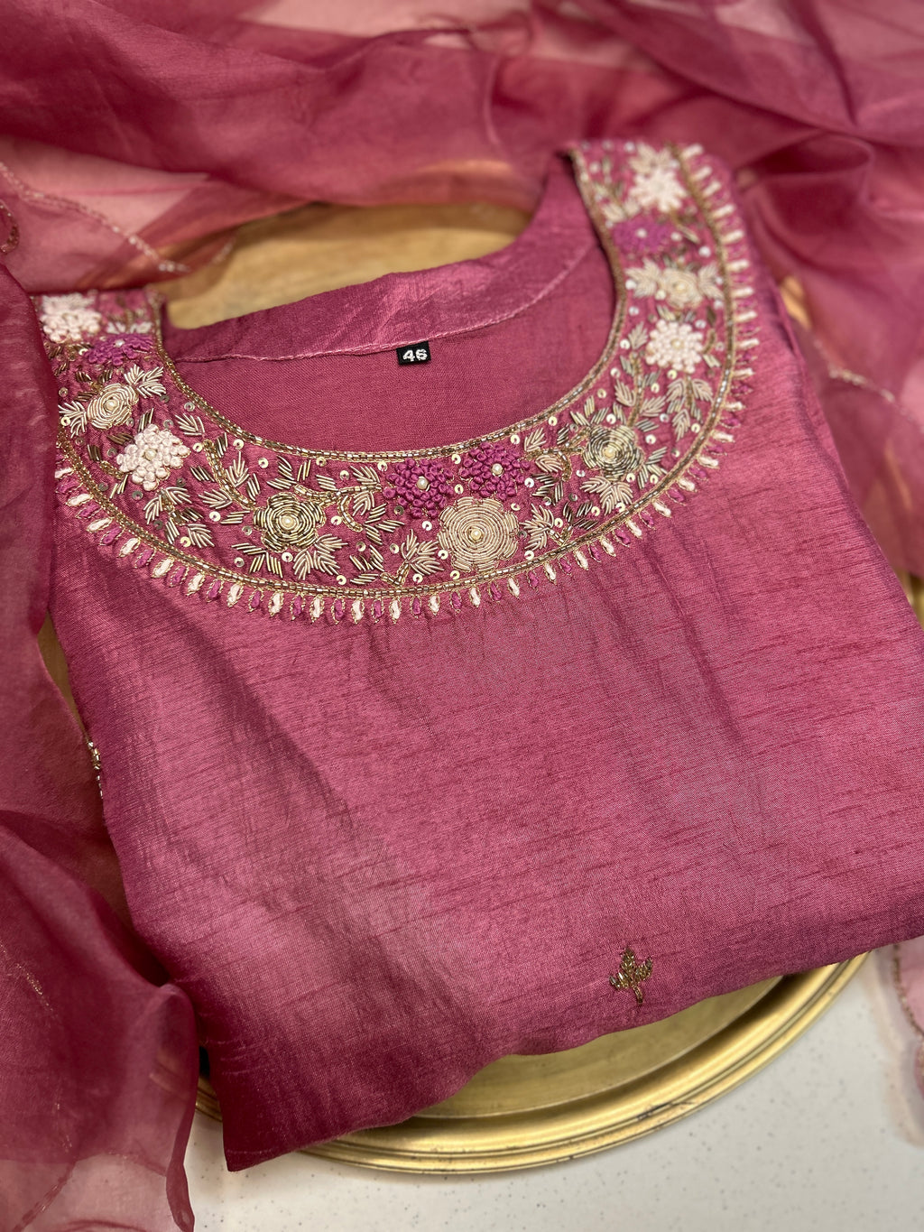 Onion Pink Dola Silk 3 Piece Suit
