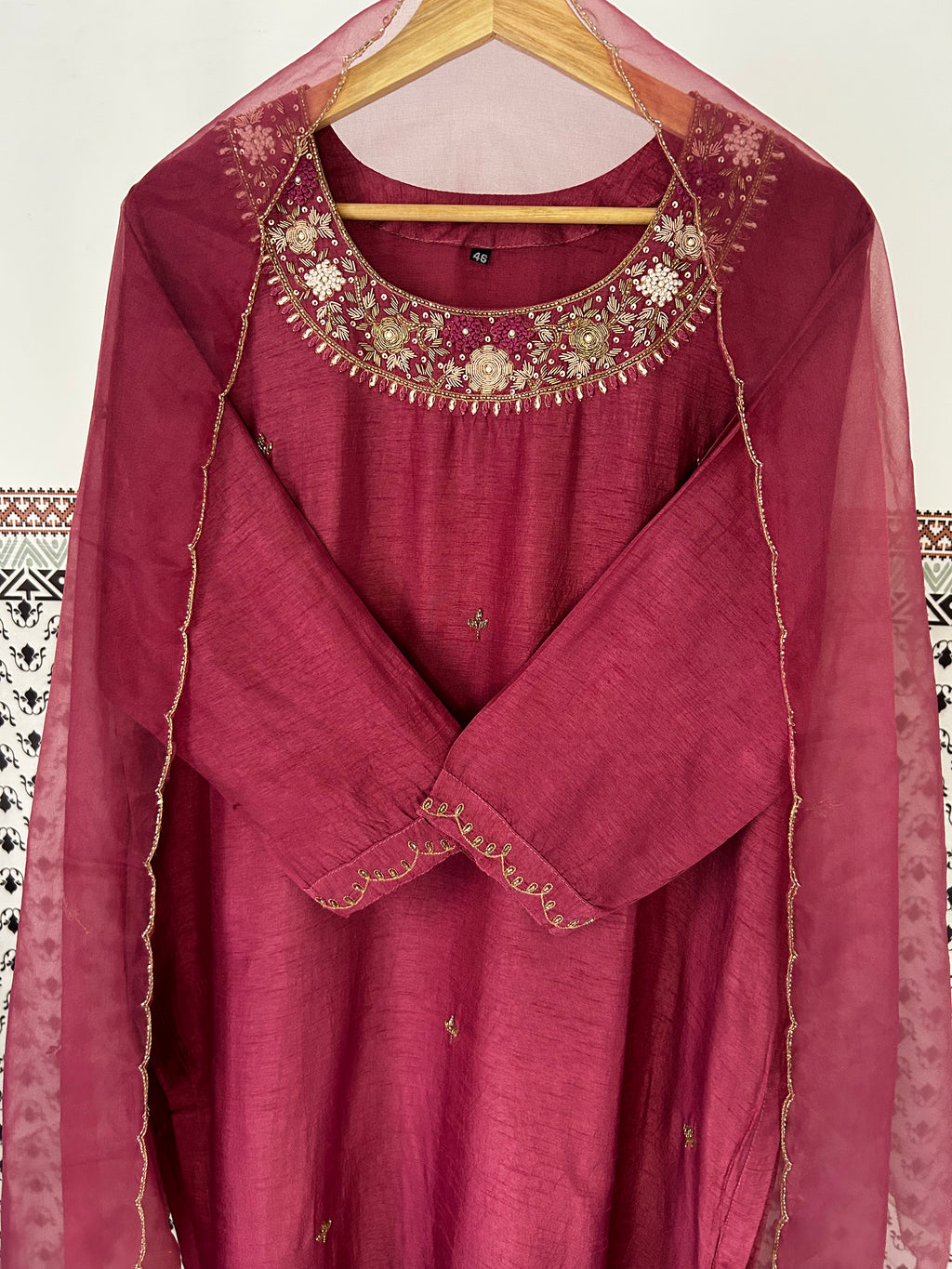 Onion Pink Dola Silk 3 Piece Suit