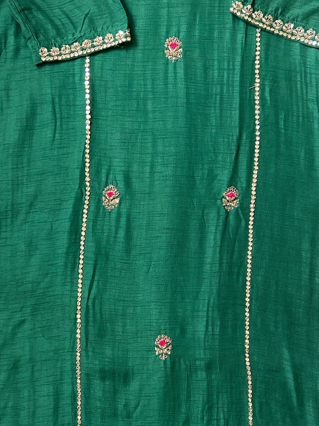 Emerald Green 3 piece Suit with striped Magenta Dupatta