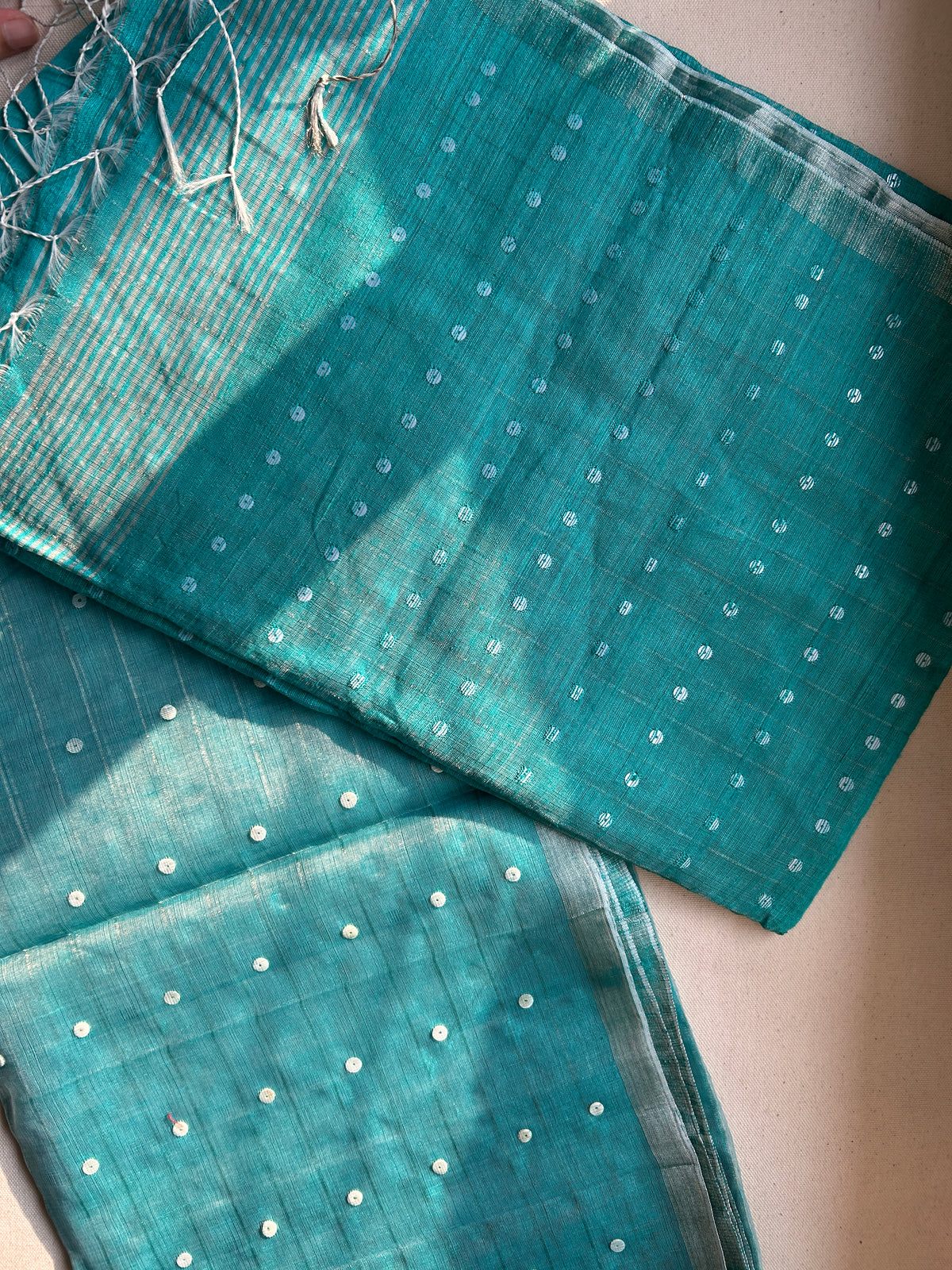 Handloom Sea Blue Matka Muslin Saree