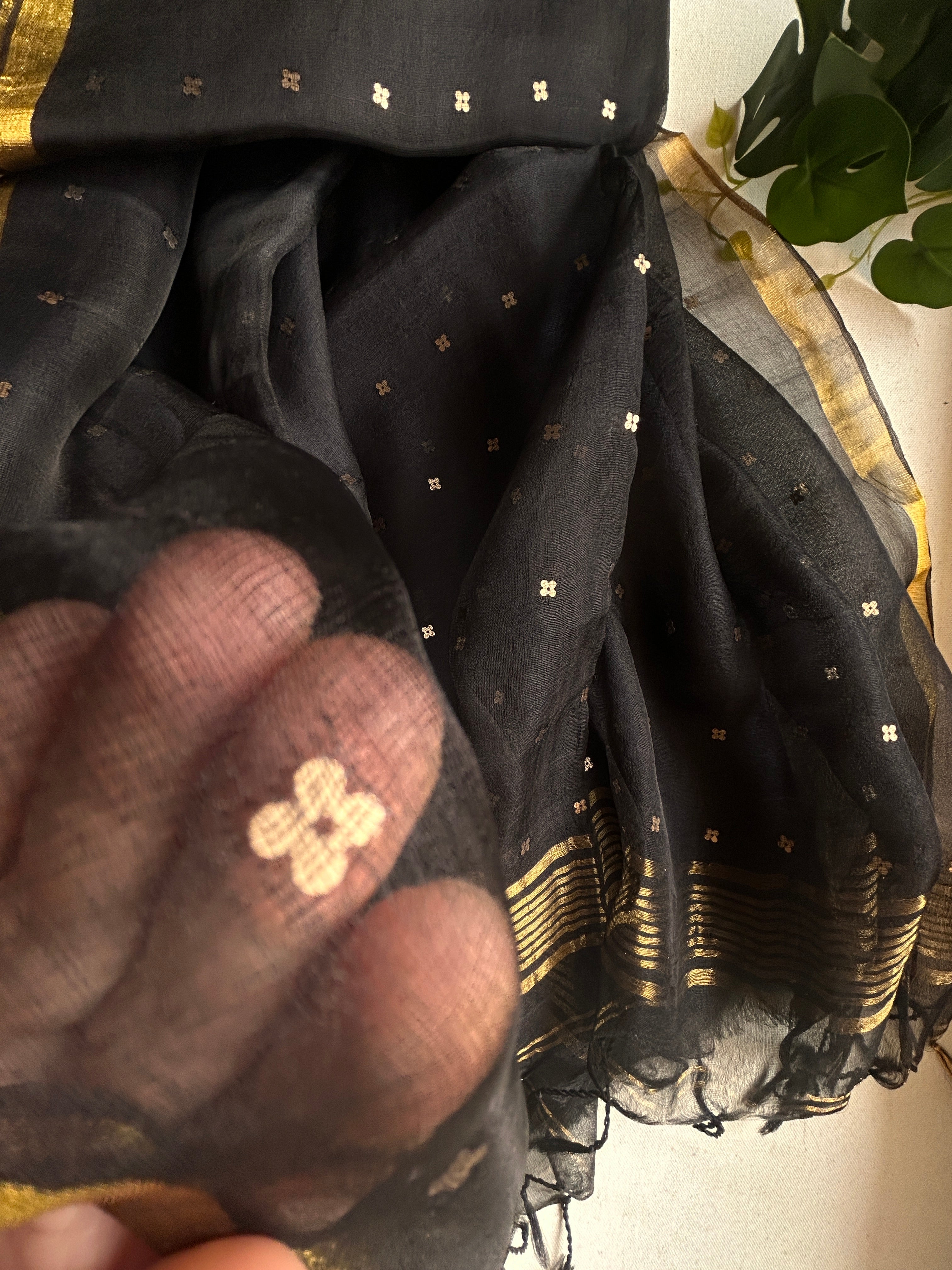 HandwovenPure Muslin Silk Sequen Saree