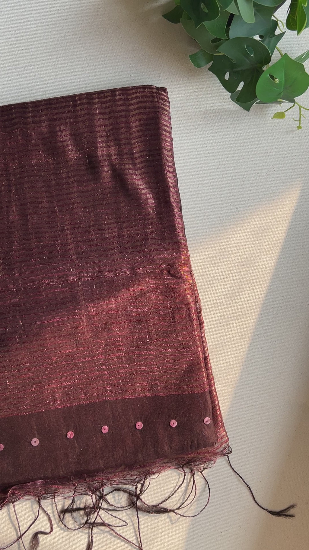 Pure handwoven Matka Muslin silk saree with seashell sequen