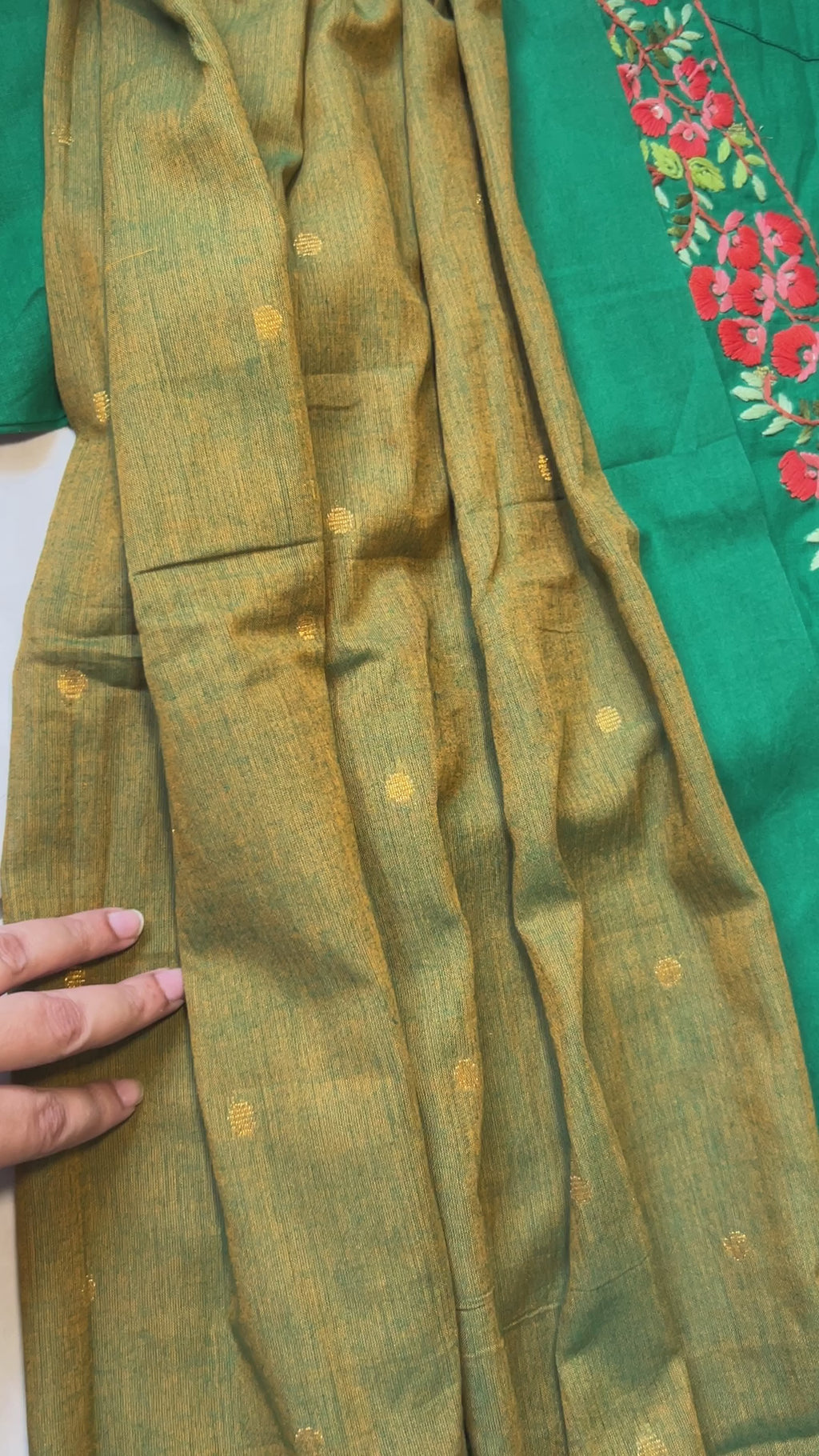 Bottle Green Olive Dupatta Pant Malai Cotton Handloom Kurti 3 Piece Suit Set