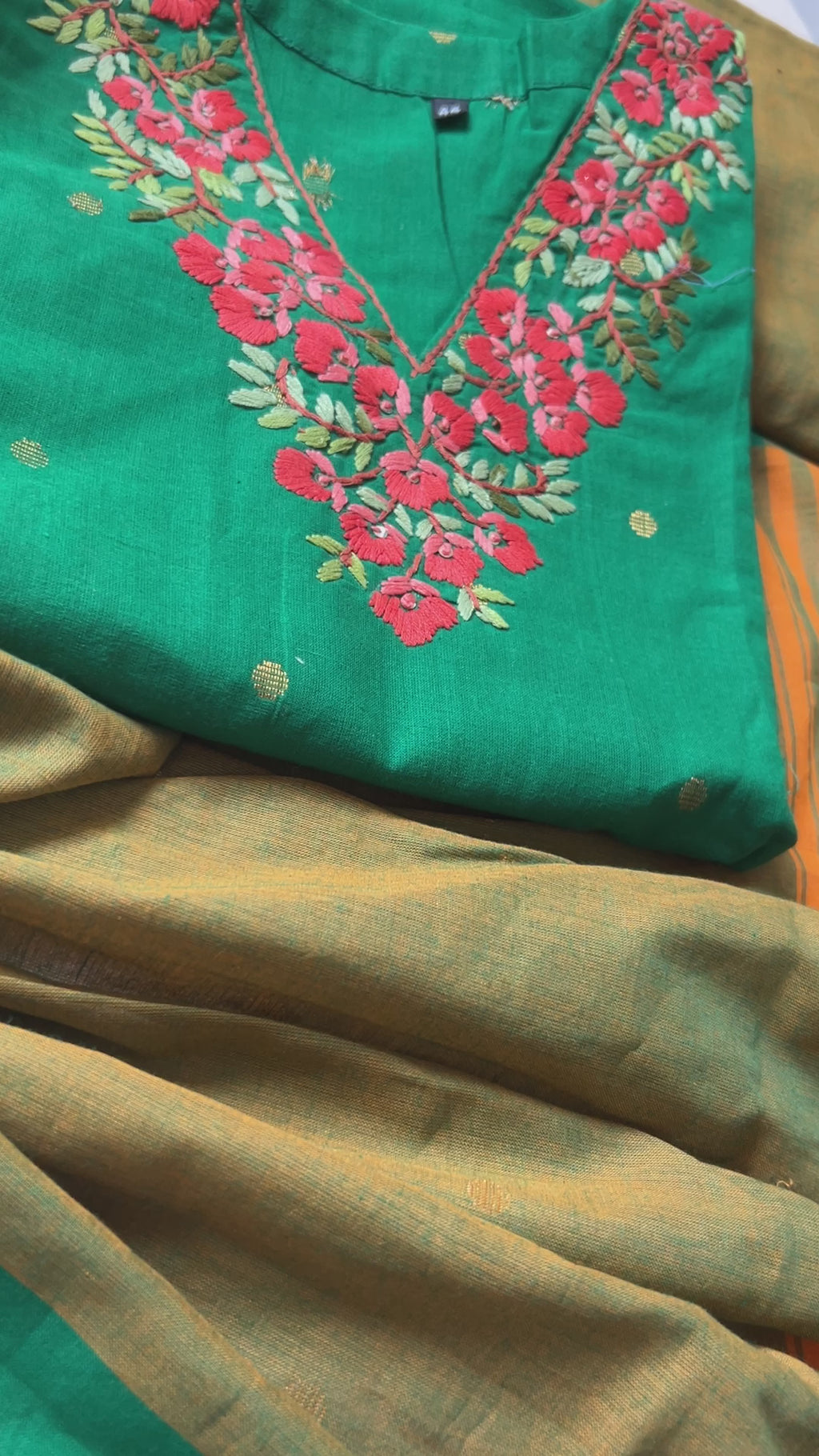 Bottle Green Olive Dupatta Pant Malai Cotton Handloom Kurti 3 Piece Suit Set
